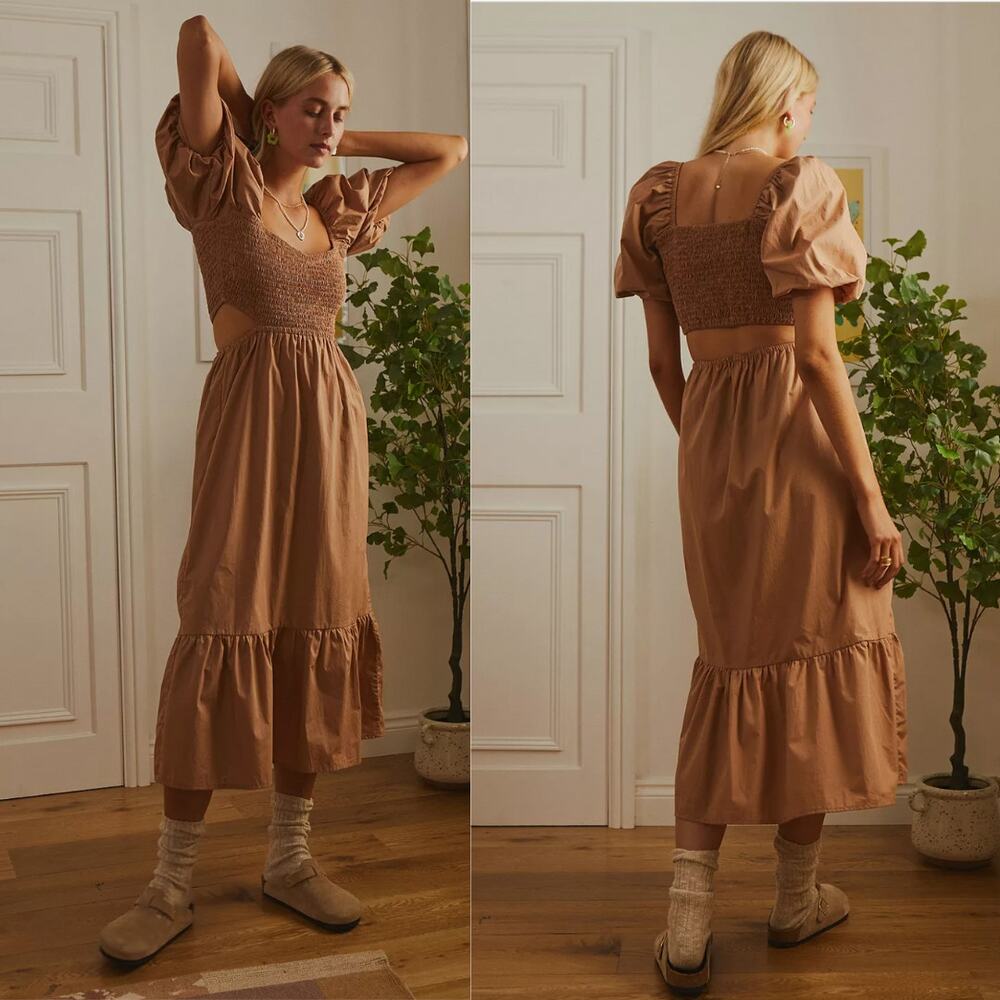 Faithfull The Brand Plain Hazelnut Bloom Midi Dress